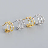 925 Silver Bamboo Zircon Stud Earrings for Women Bohemian Jewelry