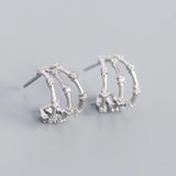 925 Silver Bamboo Zircon Stud Earrings for Women Bohemian Jewelry