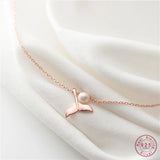 925 Silver Ocean Fishtail Pearl Pendant Necklace for Women