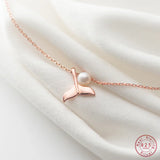 925 Silver Ocean Fishtail Pearl Pendant Necklace for Women