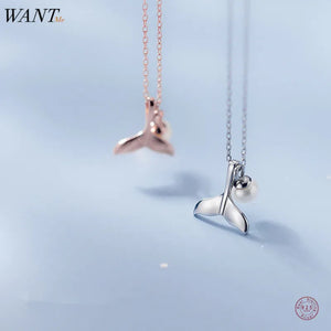 925 Silver Ocean Fishtail Pearl Pendant Necklace for Women