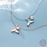 925 Silver Ocean Fishtail Pearl Pendant Necklace for Women