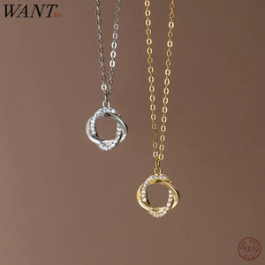 925 Silver Circle Pendant Necklace Zircon Charm Clavicle Jewelry