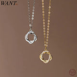 925 Silver Circle Pendant Necklace Zircon Charm Clavicle Jewelry