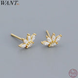 925 Silver Princess Crown Stud Earrings Wedding Jewelry