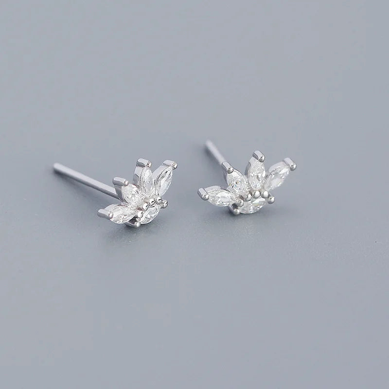 925 Silver Princess Crown Stud Earrings Wedding Jewelry