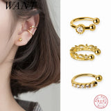 925 Silver Punk Wave Zircon Ear Clips Earrings Women Ear Cuff Golden Jewelry