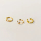 925 Silver Punk Wave Zircon Ear Clips Earrings Women Ear Cuff Golden Jewelry