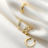 925 Silver Punk Wave Zircon Ear Clips Earrings Women Ear Cuff Golden Jewelry