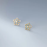 925 Silver Romantic Zircon Flower Stud Earrings Women Wedding Jewelry