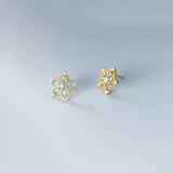 925 Silver Romantic Zircon Flower Stud Earrings Women Wedding Jewelry