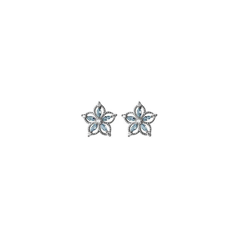 925 Silver Romantic Zircon Flower Stud Earrings Women Wedding Jewelry