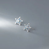 925 Silver Romantic Zircon Flower Stud Earrings Women Wedding Jewelry
