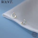 925 Silver Romantic Zircon Star Moon Stud Earrings
