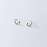 925 Silver Romantic Zircon Star Moon Stud Earrings
