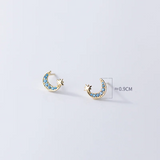 925 Silver Romantic Zircon Star Moon Stud Earrings