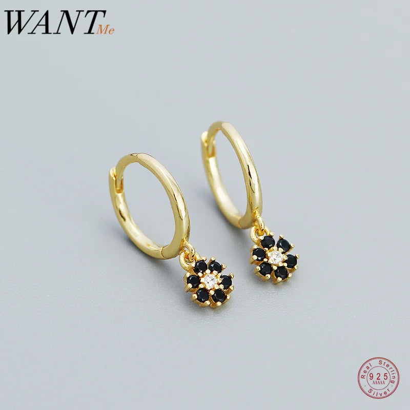 925 Silver Zircon Floral Drop Earrings for Women Wedding Jewelry