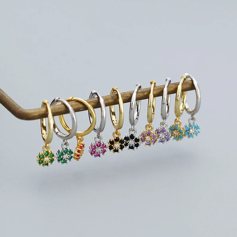 925 Silver Zircon Floral Drop Earrings for Women Wedding Jewelry