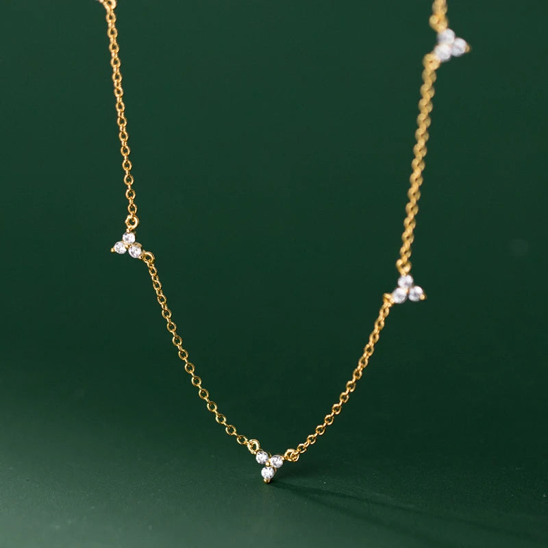 925 Silver Romantic Flower Charm Necklace Women Wedding Choker