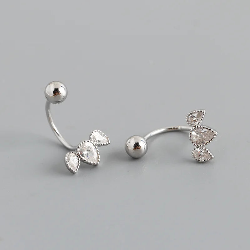925 Silver Flower Zircon Stud Earrings Gold-plated Women Party Jewelry