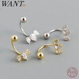925 Silver Flower Zircon Stud Earrings Gold-plated Women Party Jewelry