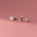 925 Silver Petal Flower Stud Earrings for Women Sweet Party Jewelry