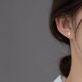 925 Silver Petal Flower Stud Earrings for Women Sweet Party Jewelry