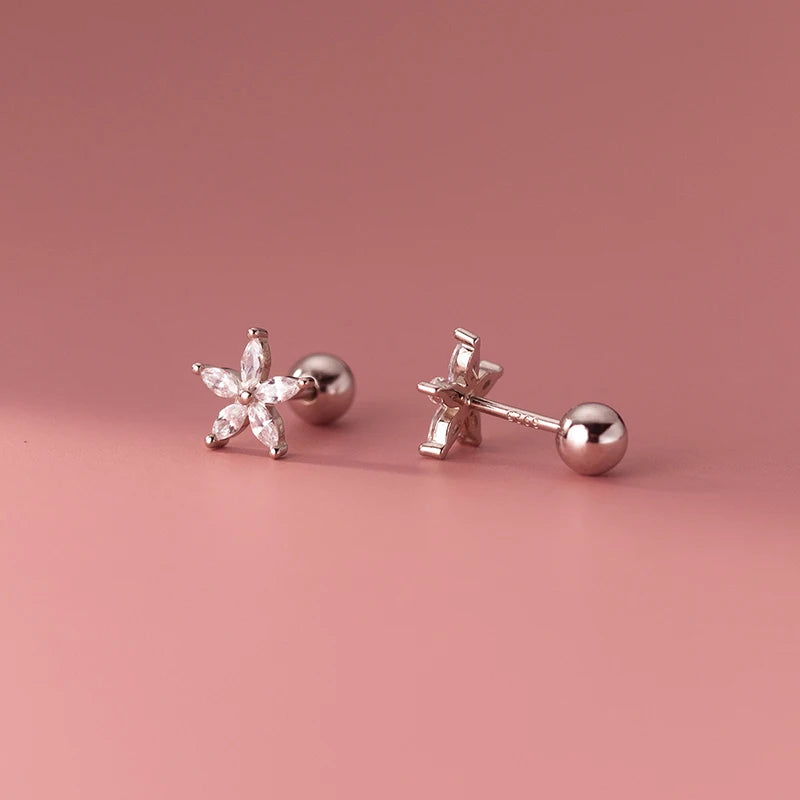 925 Silver Petal Flower Stud Earrings for Women Sweet Party Jewelry
