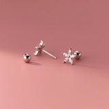 925 Silver Petal Flower Stud Earrings for Women Sweet Party Jewelry