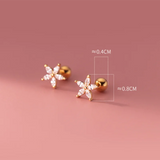 925 Silver Petal Flower Stud Earrings for Women Sweet Party Jewelry