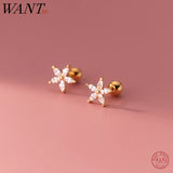 925 Silver Petal Flower Stud Earrings for Women Sweet Party Jewelry