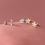 925 Silver Petal Flower Stud Earrings for Women Sweet Party Jewelry