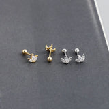 925 Silver Leaf Stud Earrings Crown Piercing Jewelry
