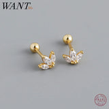 925 Silver Leaf Stud Earrings Crown Piercing Jewelry