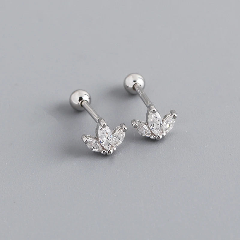 925 Silver Leaf Stud Earrings Crown Piercing Jewelry