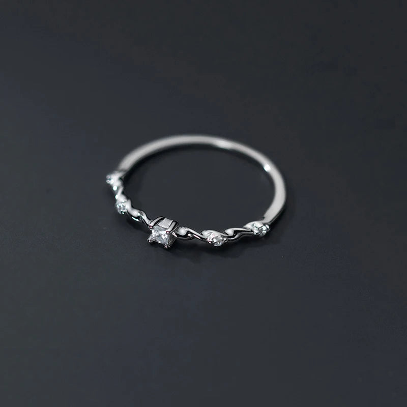 925 Silver Zircon Twist Finger Ring Wedding Women Jewelry Gift