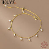 925 Silver Baroque Pearl Tassel Anklet for Women Wedding