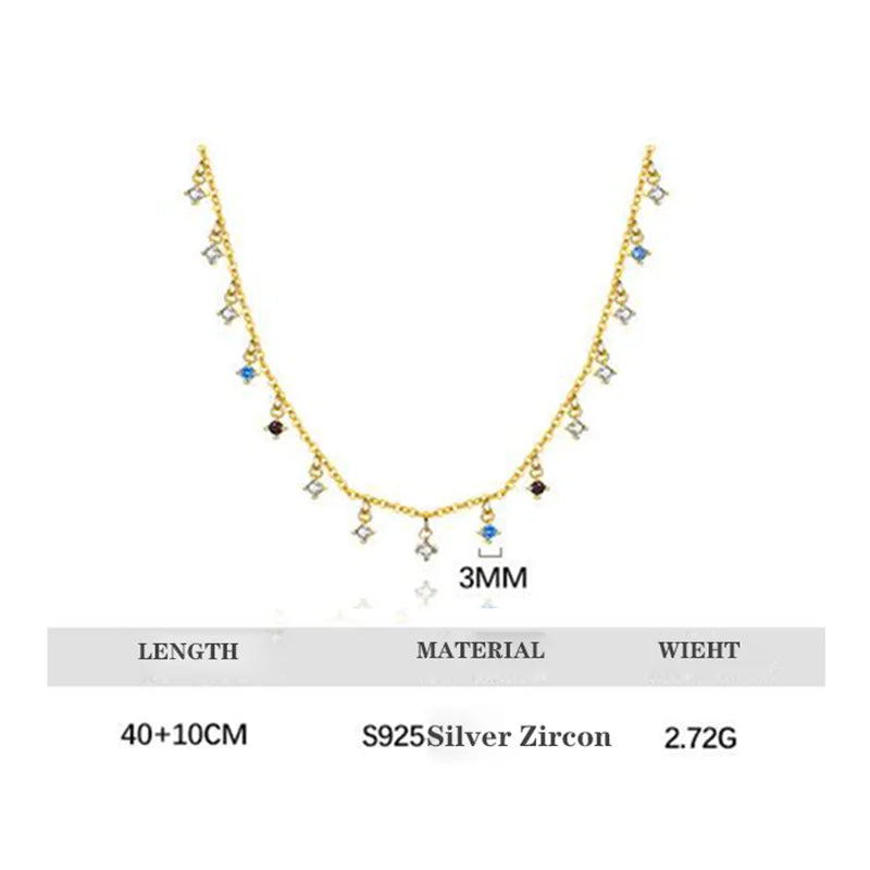 925 Silver Zircon Clavicle Necklace Boho Tassel Wedding Jewelry