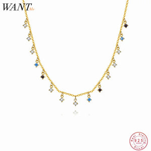 925 Silver Zircon Clavicle Necklace Boho Tassel Wedding Jewelry