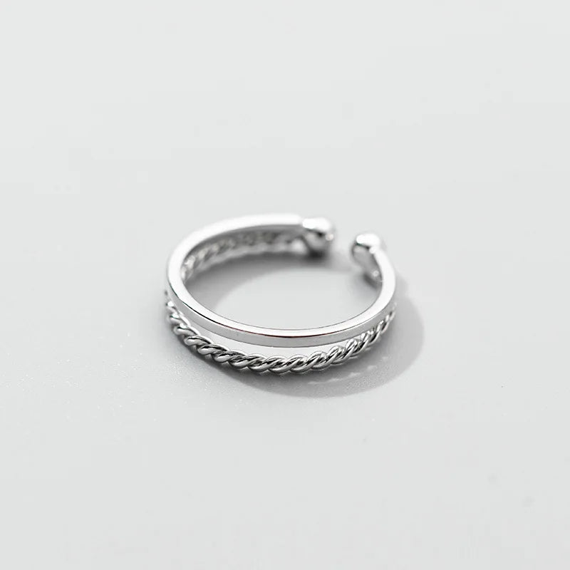 925 Sterling Silver Double Twist Wave Ring for Women