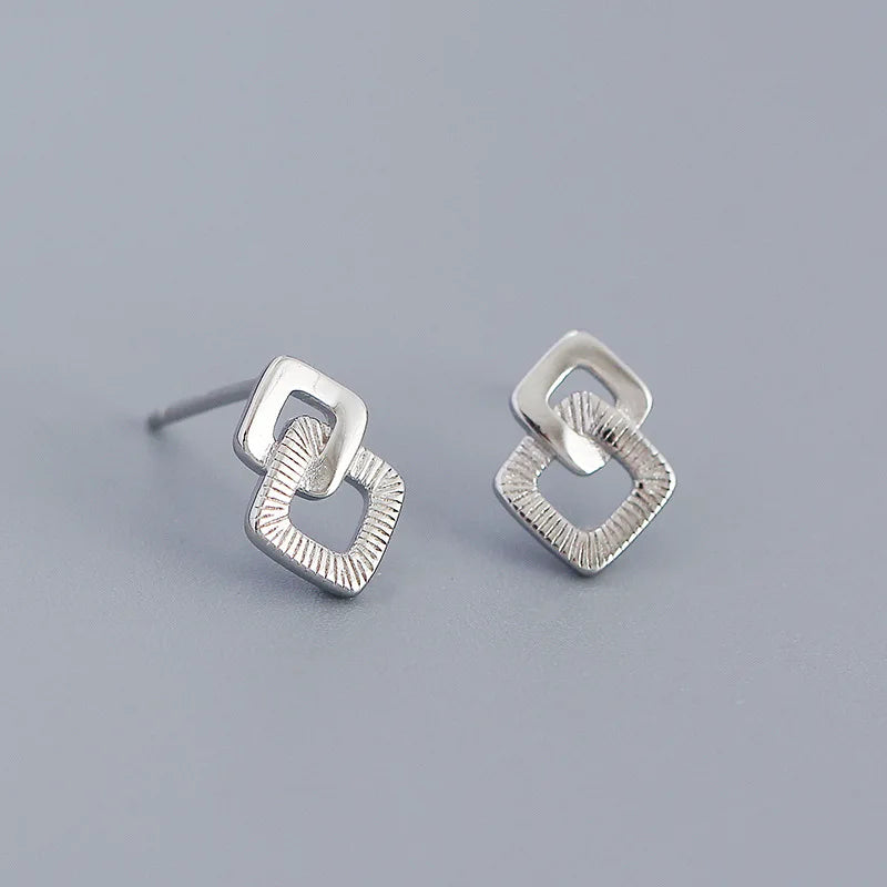 925 Silver Geometric Stud Earrings Women