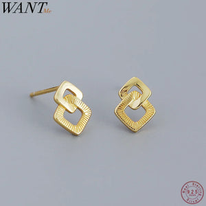 925 Silver Geometric Stud Earrings Women