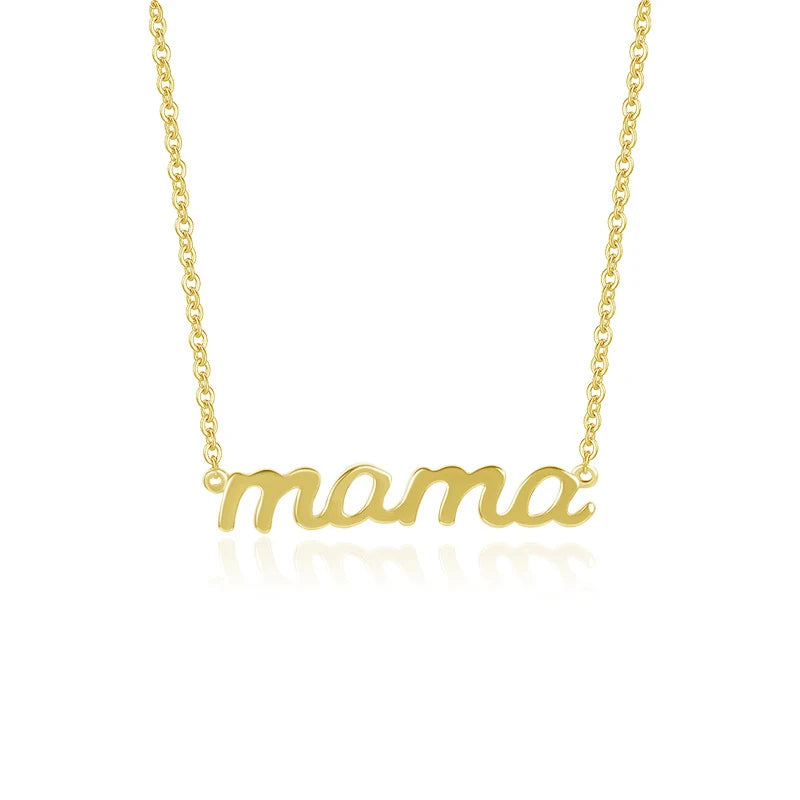 925 Silver Glossy Mama Mother's Choker Necklace Classic Party Jewelry