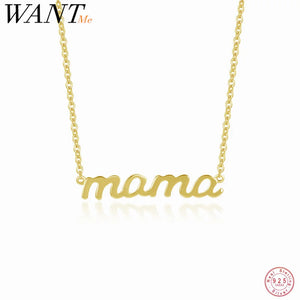 925 Silver Glossy Mama Mother's Choker Necklace Classic Party Jewelry