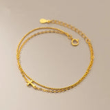 925 Silver Double Chain Cross Bead Bracelet for Women Charm Statement Jewelry