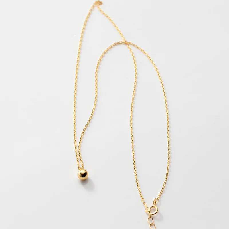 925 Silver Round Bead Chain Pendant Necklace 18k Plated Jewelry