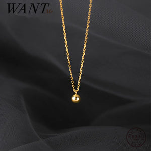925 Silver Round Bead Chain Pendant Necklace 18k Plated Jewelry