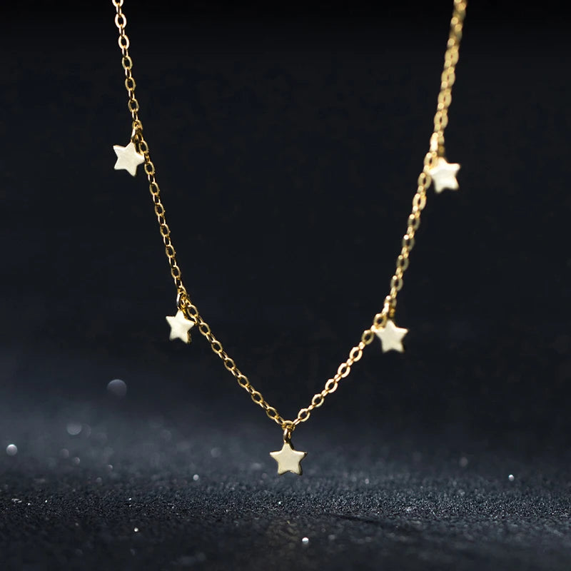 925 Silver Star Chain Necklace for Women Choker Jewelry