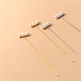 925 Silver Pearl Tassel Long Ear Line Women Earrings