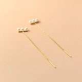 925 Silver Pearl Tassel Long Ear Line Women Earrings